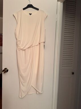 Express Cream Midi Draped Jersey Dress